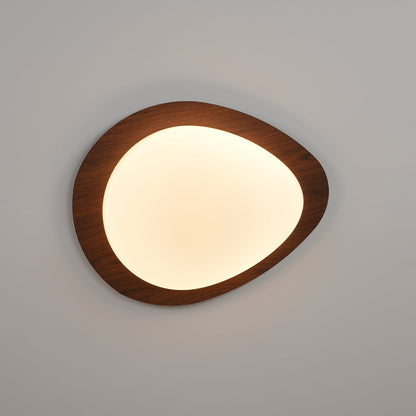 Pebble Shaped LED Flush Mount Ceiling Light Walnut Wood Grain Japandi