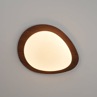 Pebble Shaped LED Flush Mount Ceiling Light Walnut Wood Grain Japandi