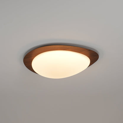Pebble Shaped LED Flush Mount Ceiling Light Walnut Wood Grain Japandi
