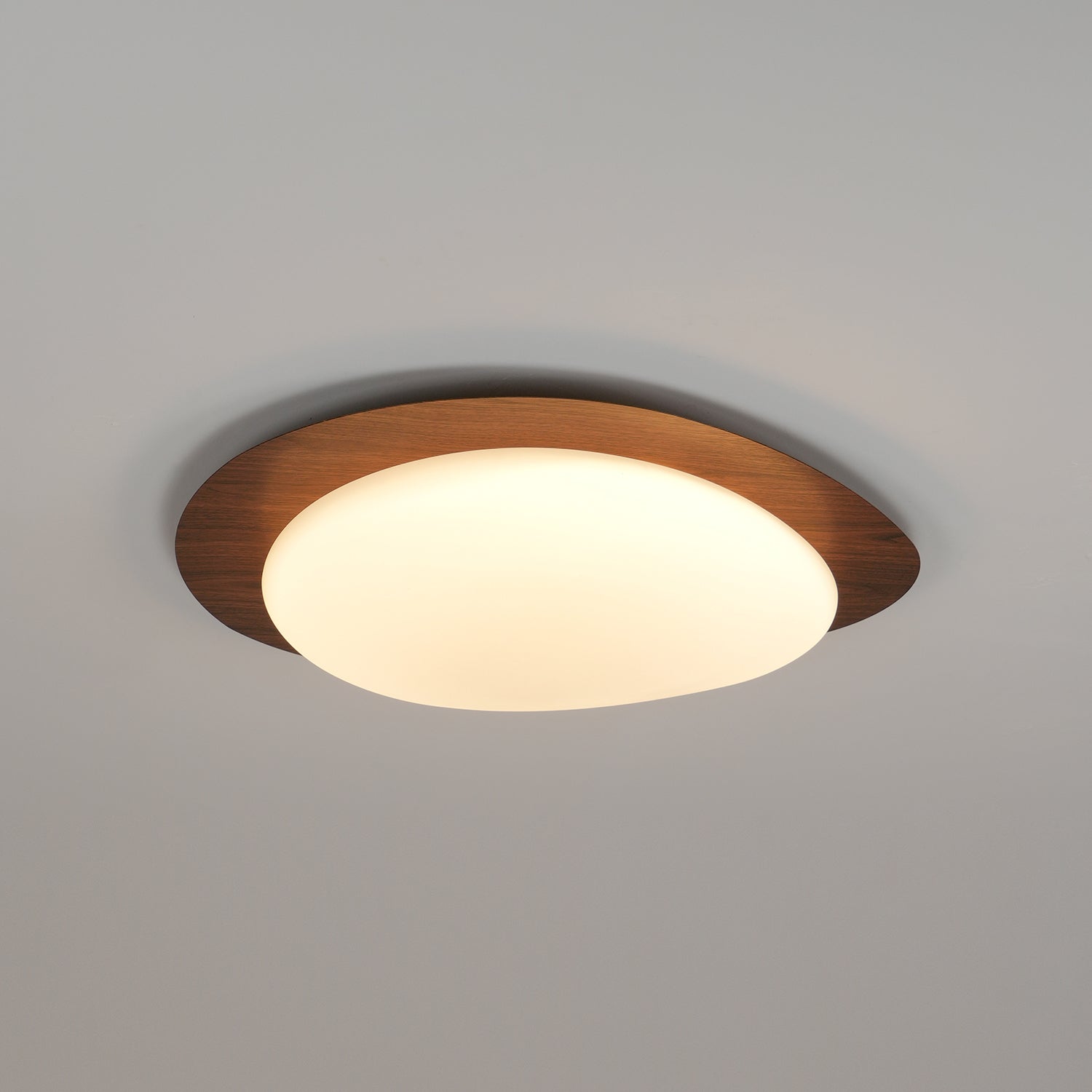Pebble Shaped LED Flush Mount Ceiling Light Walnut Wood Grain Japandi