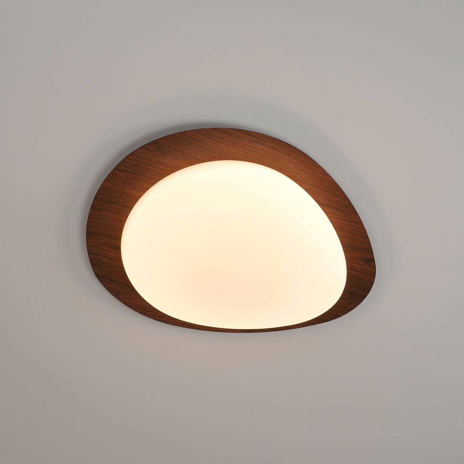 Pebble Shaped LED Flush Mount Ceiling Light Walnut Wood Grain Japandi