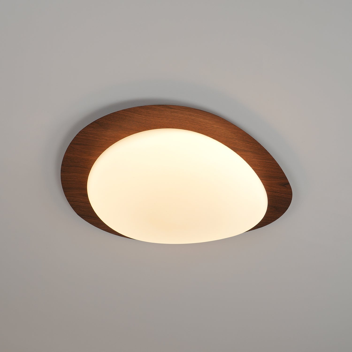 Pebble Shaped LED Flush Mount Ceiling Light Walnut Wood Grain Japandi