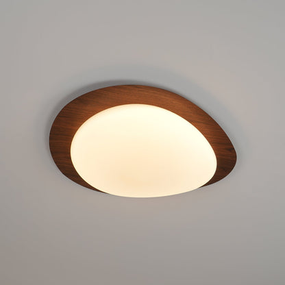 Pebble Shaped LED Flush Mount Ceiling Light Walnut Wood Grain Japandi