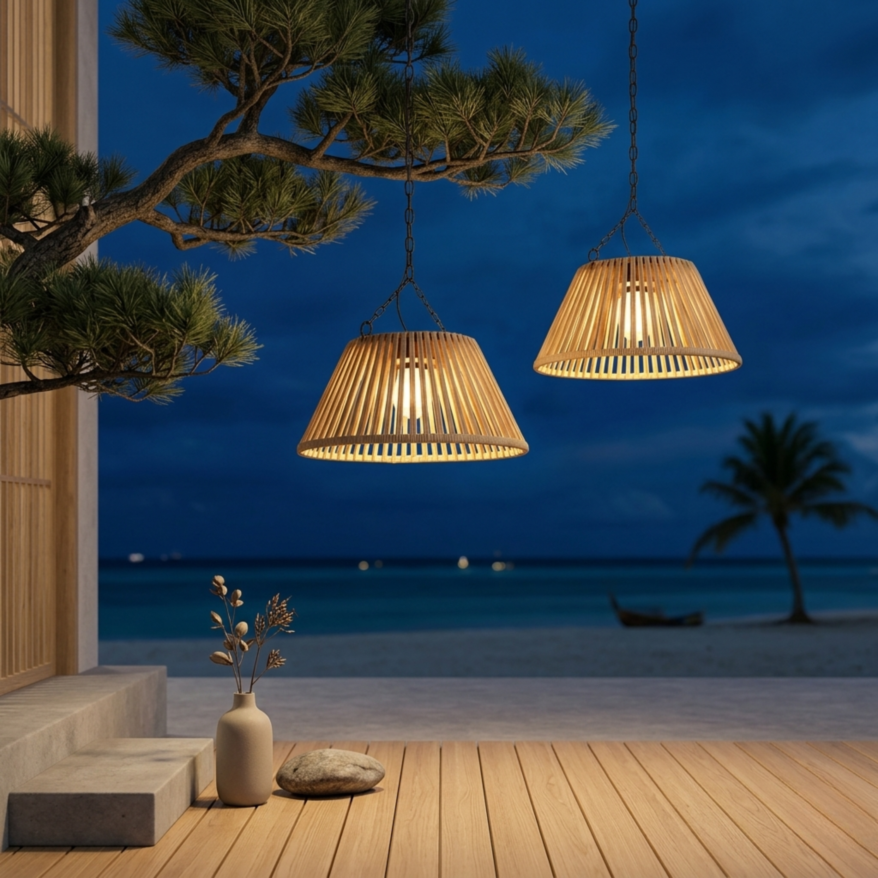 Rattan Effect Solar Lantern USB Rechargeable Outdoor Hanging Garden Light