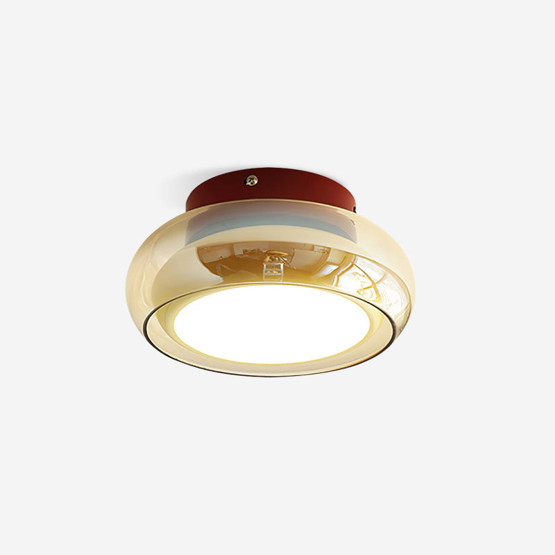 Retro Amber Glass Round Flush Mount Ceiling Light