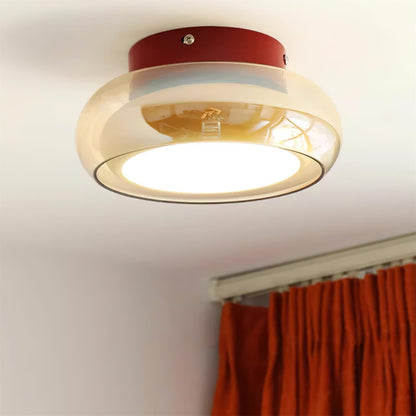 Retro Amber Glass Round Flush Mount Ceiling Light
