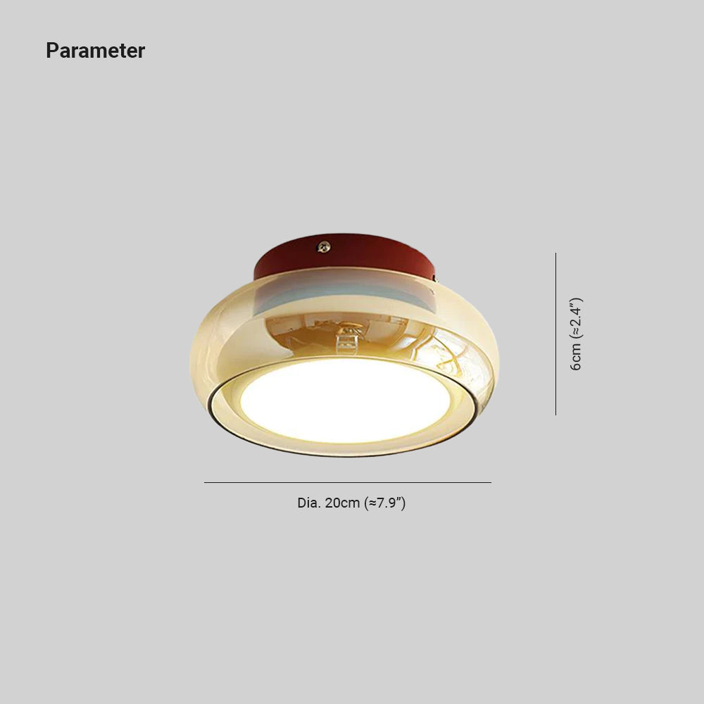 Retro Amber Glass Round Flush Mount Ceiling Light