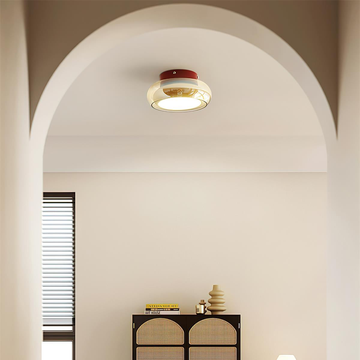 Retro Amber Glass Round Flush Mount Ceiling Light