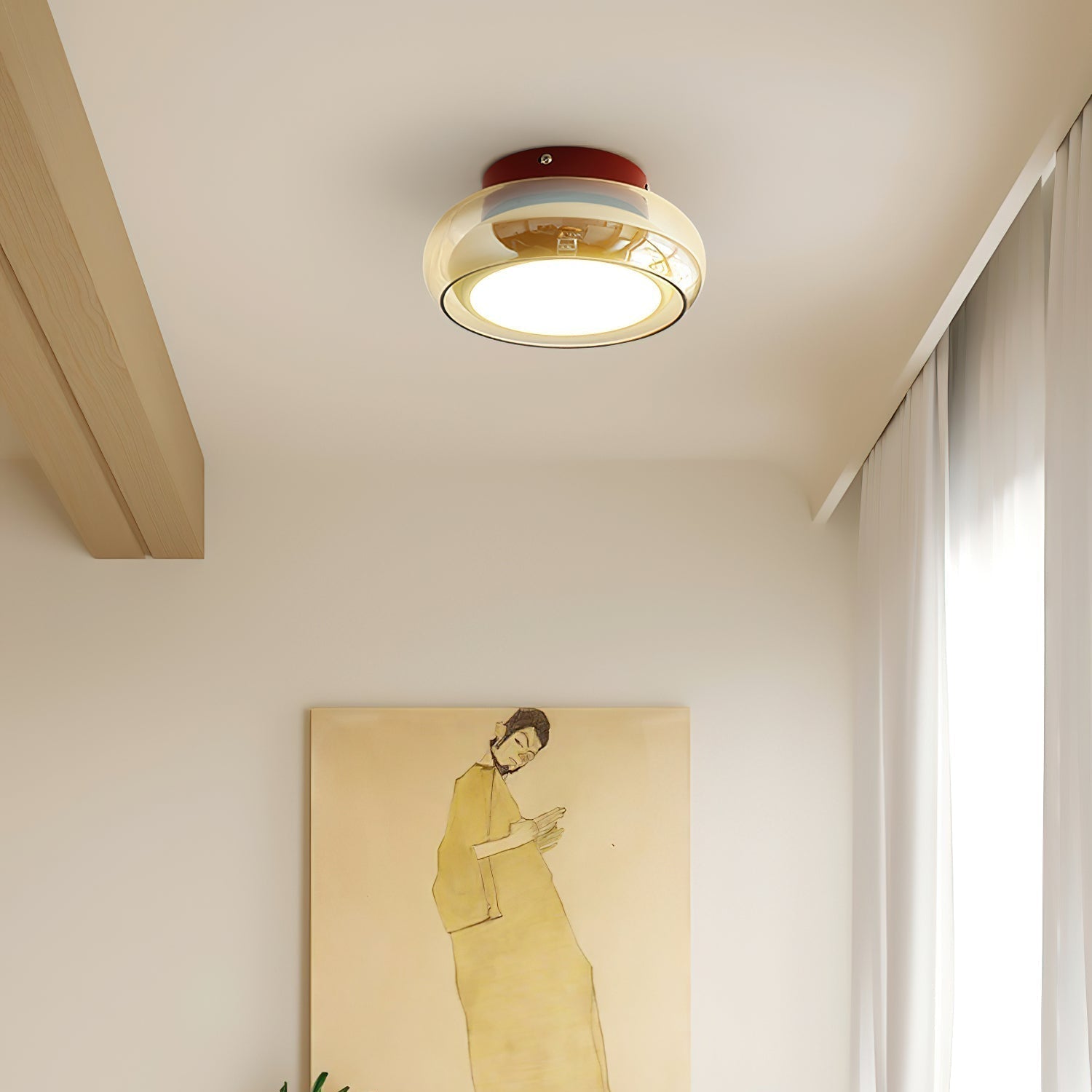 Retro Amber Glass Round Flush Mount Ceiling Light
