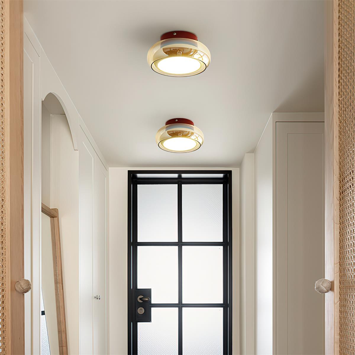 Retro Amber Glass Round Flush Mount Ceiling Light