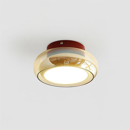 Retro Amber Glass Round Flush Mount Ceiling Light