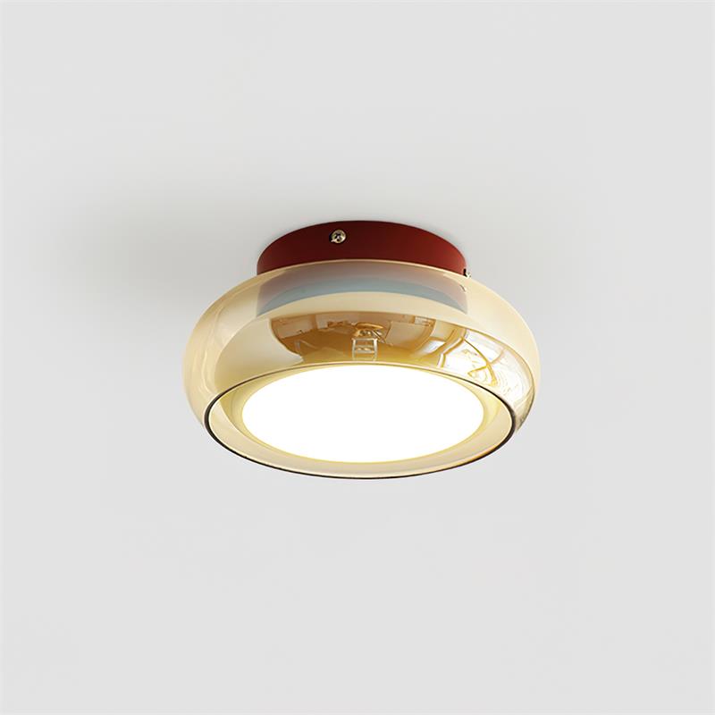 Retro Amber Glass Round Flush Mount Ceiling Light