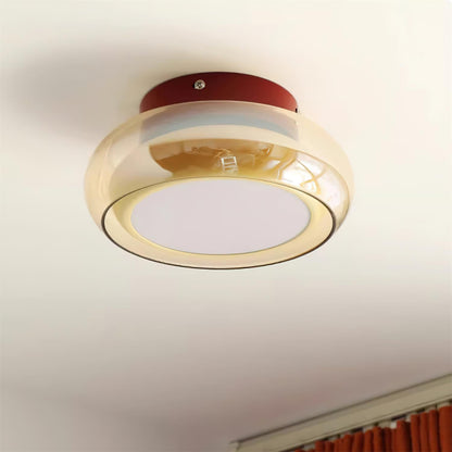 Retro Amber Glass Round Flush Mount Ceiling Light
