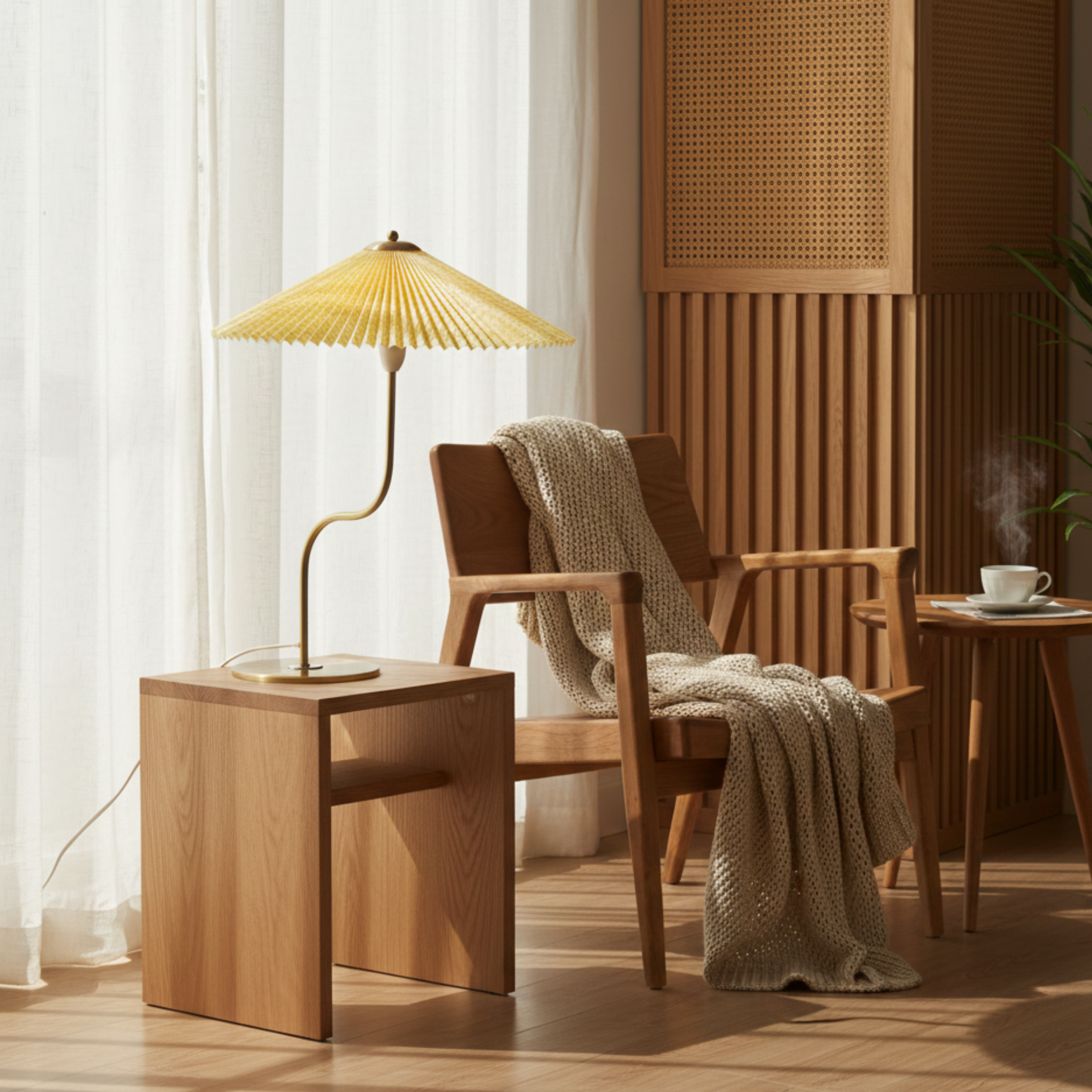 Retro Pleated Umbrella Shade Touch Dimmable Table Lamp