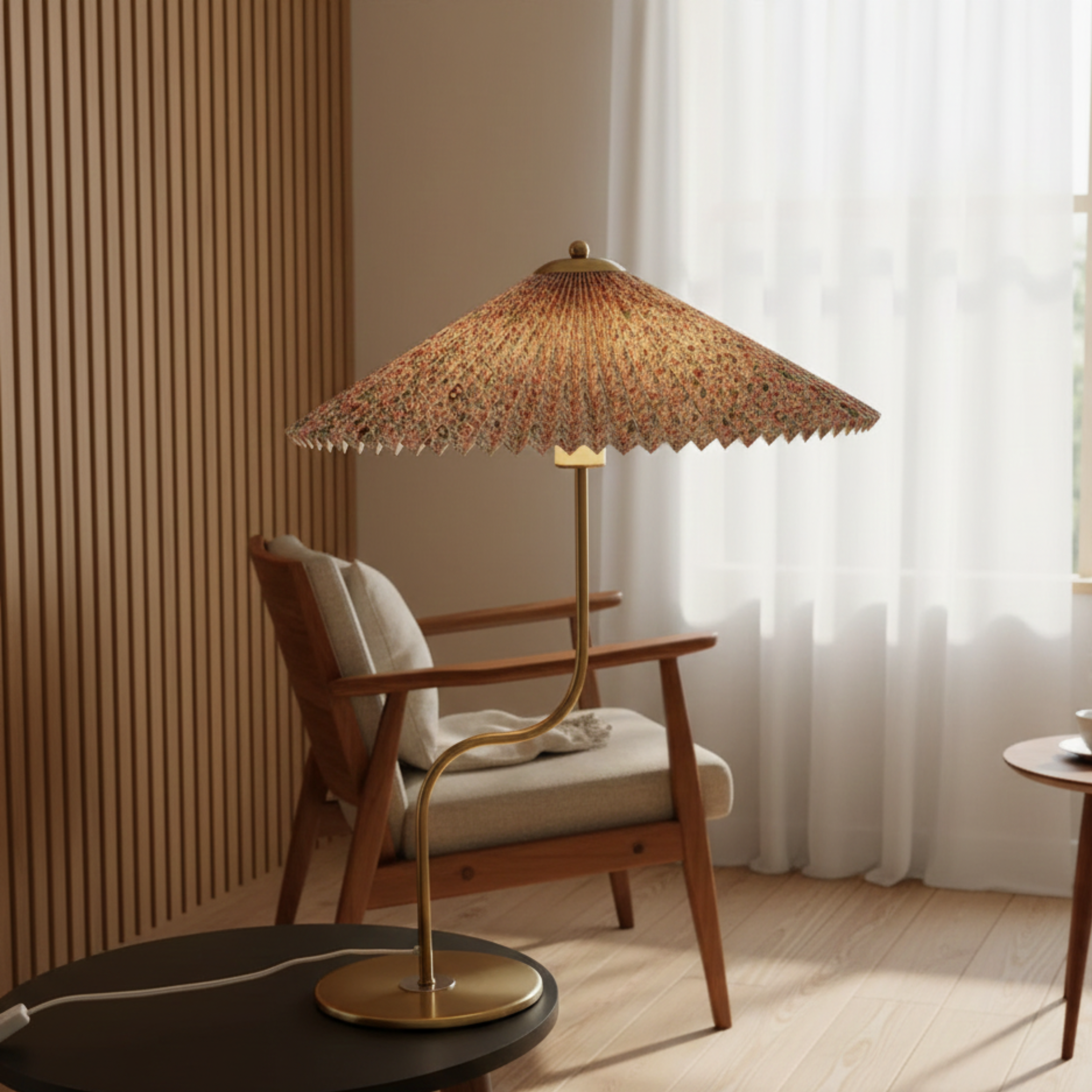 Retro Pleated Umbrella Shade Touch Dimmable Table Lamp