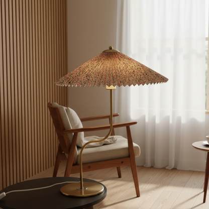 Retro Pleated Umbrella Shade Touch Dimmable Table Lamp