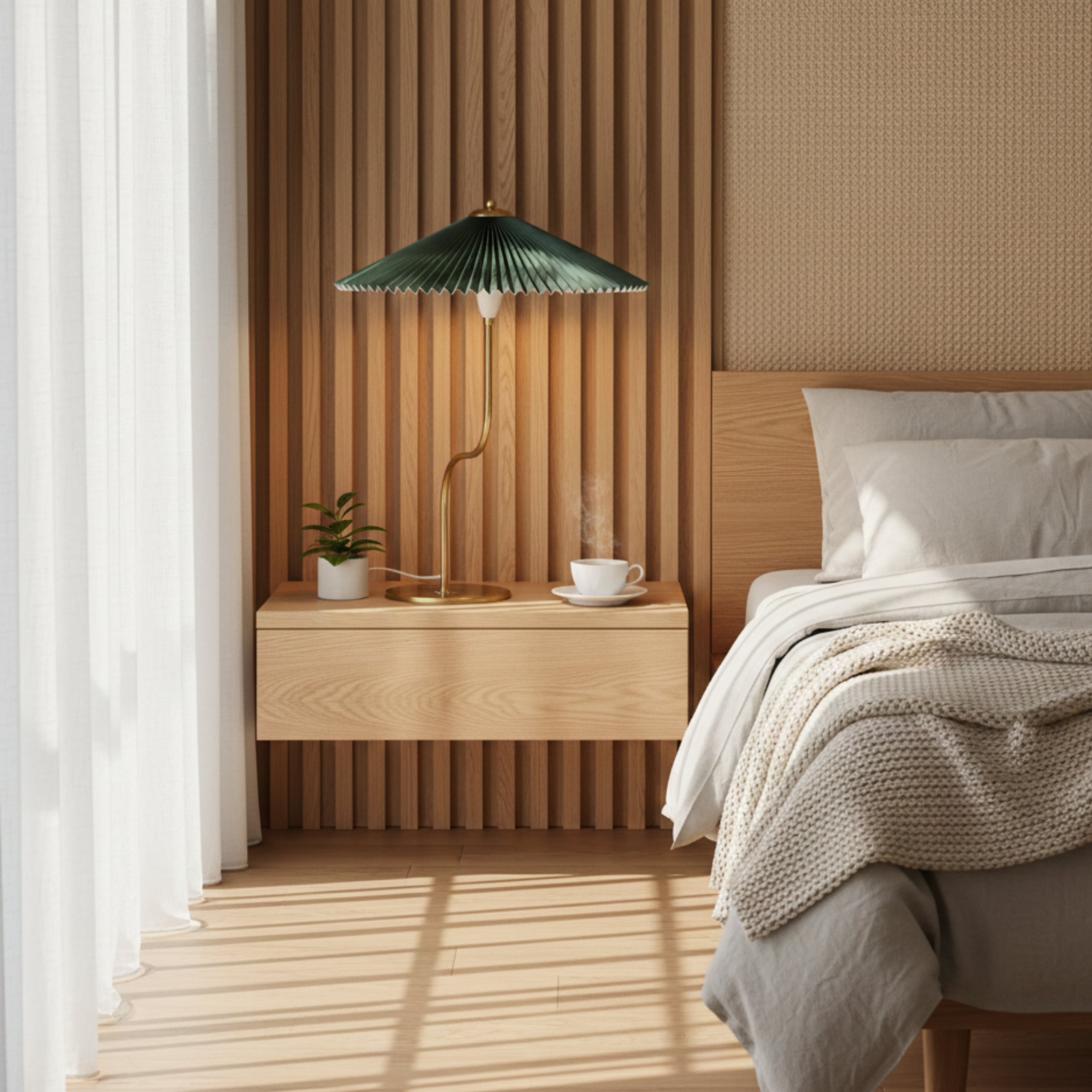 Retro Pleated Umbrella Shade Touch Dimmable Table Lamp