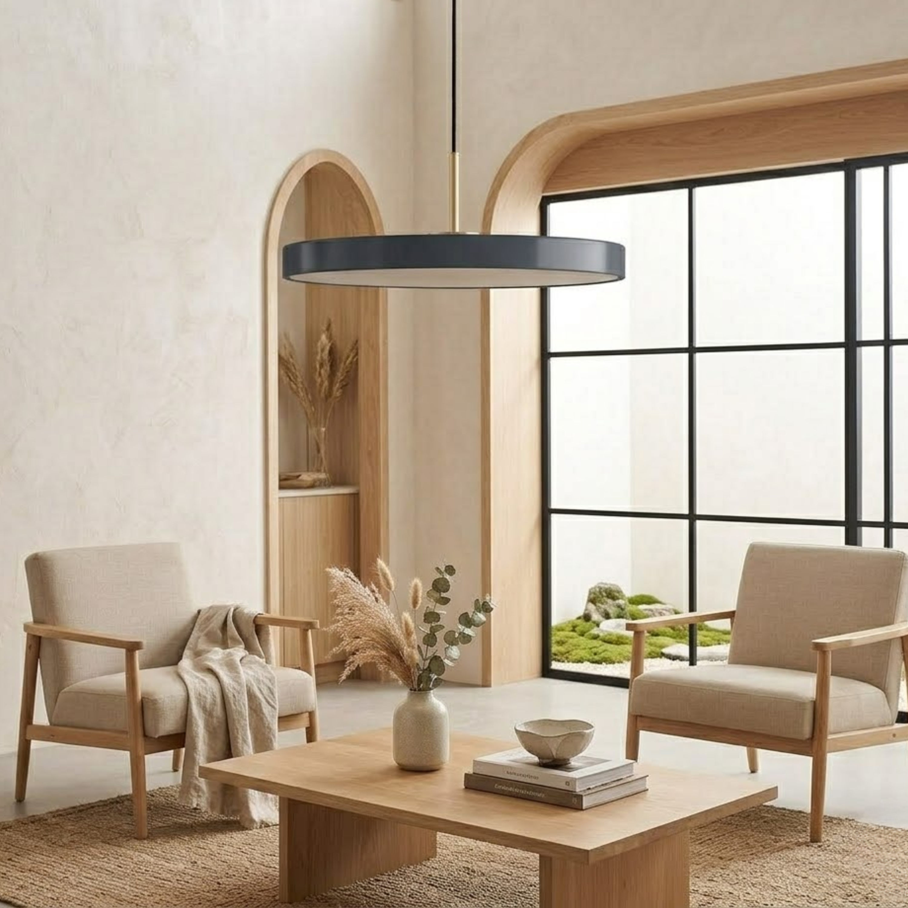 Retro Slim Disc LED Pendant Light With Brass Top