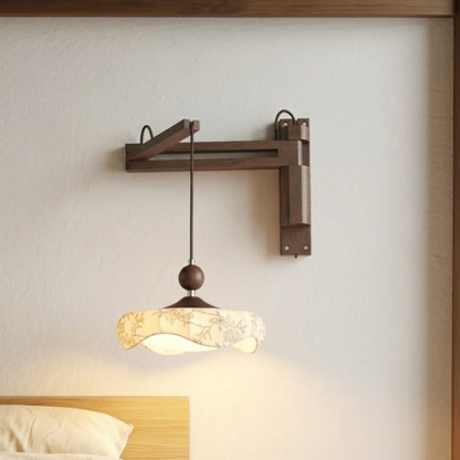 Retro Swing Arm Wall Sconce Adjustable Folding Wall Light with Fabric Shade