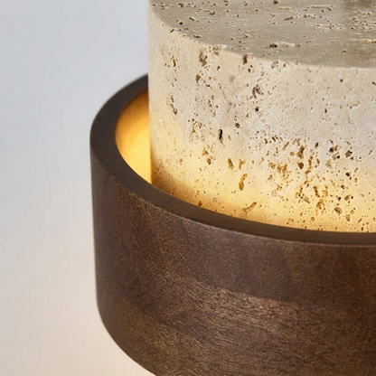 Retro Travertine Stone and Walnut Wood Small Pendant Light