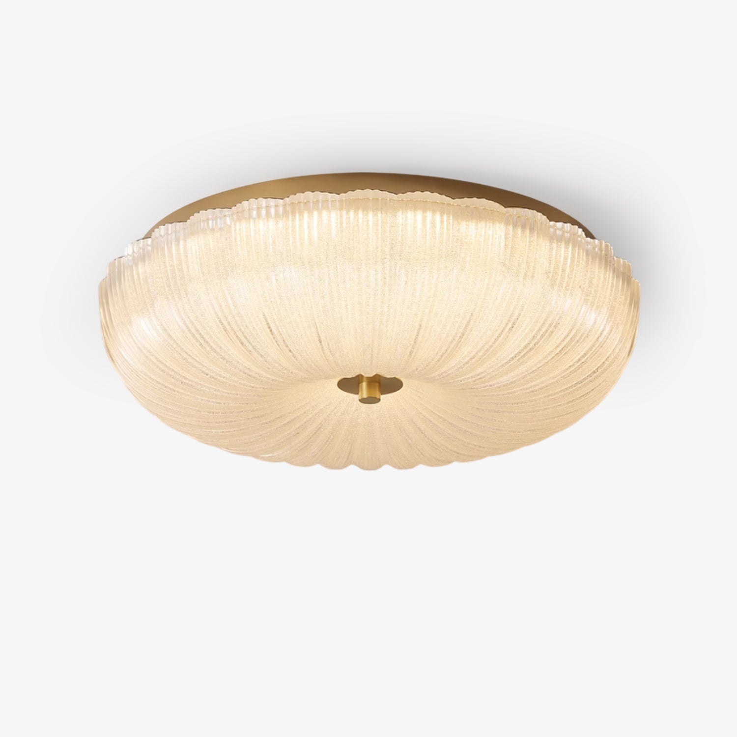 Ribbed Amber Glass Dome Flush Mount Ceiling Light Scalloped Fluted