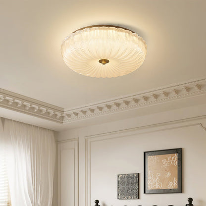 Ribbed Amber Glass Dome Flush Mount Ceiling Light Scalloped Fluted