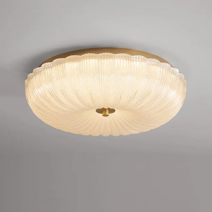 Ribbed Amber Glass Dome Flush Mount Ceiling Light Scalloped Fluted