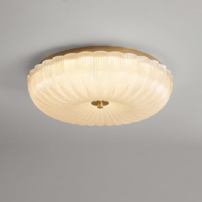 Ribbed Amber Glass Dome Flush Mount Ceiling Light Scalloped Fluted