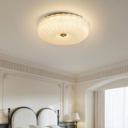 Ribbed Amber Glass Dome Flush Mount Ceiling Light Scalloped Fluted