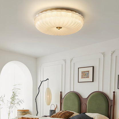 Ribbed Amber Glass Dome Flush Mount Ceiling Light Scalloped Fluted