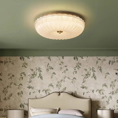 Ribbed Amber Glass Dome Flush Mount Ceiling Light Scalloped Fluted