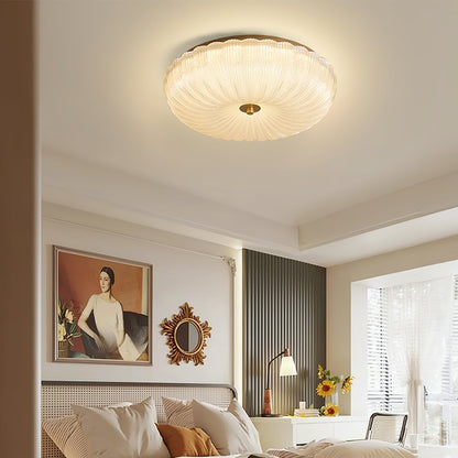 Ribbed Amber Glass Dome Flush Mount Ceiling Light Scalloped Fluted