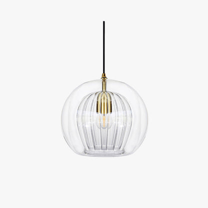 Ribbed Glass Globe Pendant Light With Brass Fitting Clear And Amber