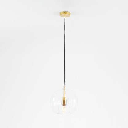 Ribbed Glass Globe Pendant Light With Brass Fitting Clear And Amber