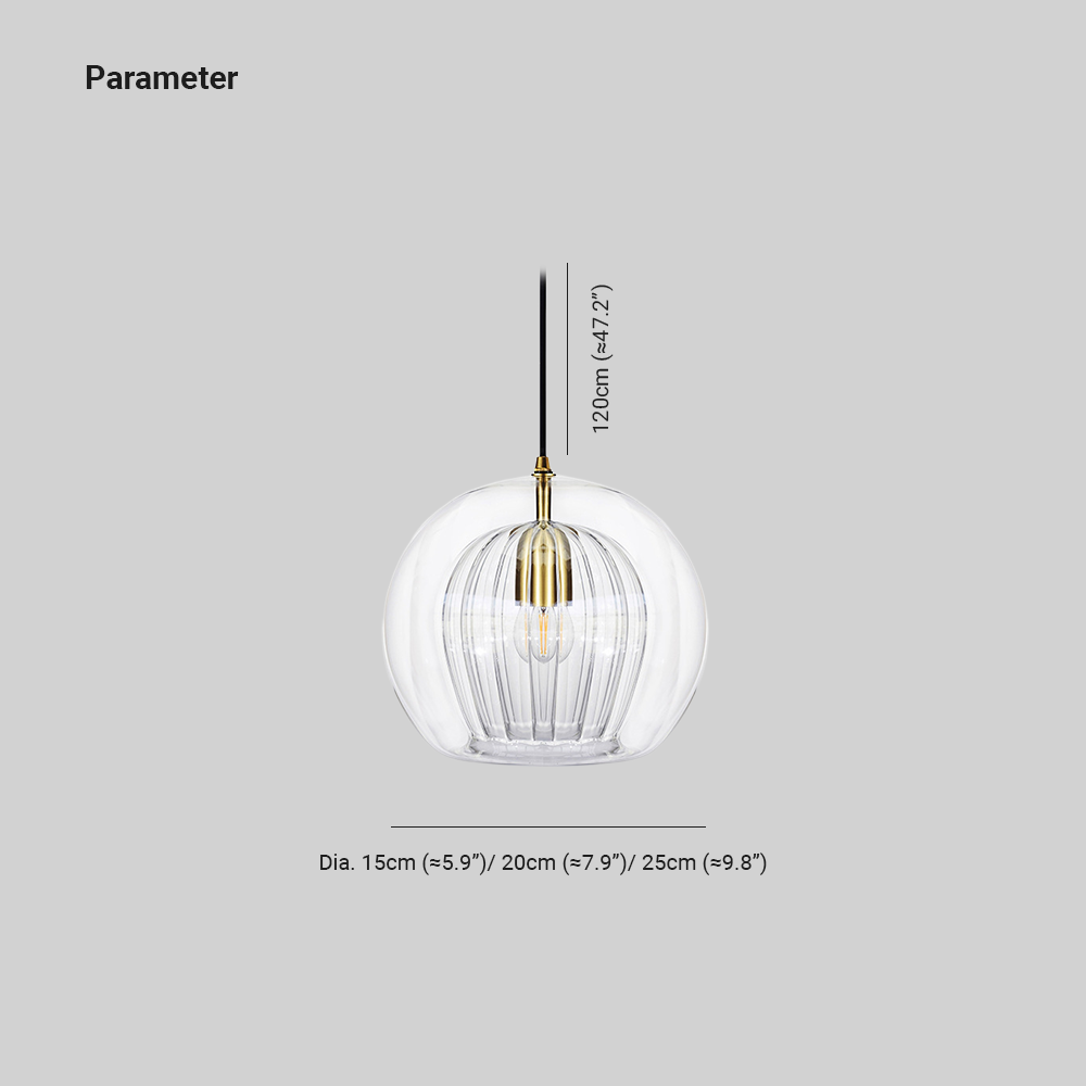 Ribbed Glass Globe Pendant Light With Brass Fitting Clear And Amber