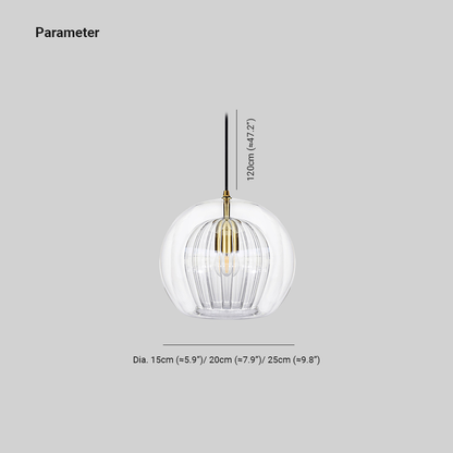 Ribbed Glass Globe Pendant Light With Brass Fitting Clear And Amber