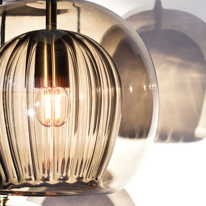 Ribbed Glass Globe Pendant Light With Brass Fitting Clear And Amber
