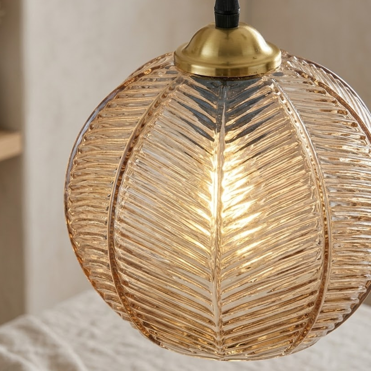 Ribbed Tinted Glass Globe Pendant Light in Amber Green or Smoke Grey