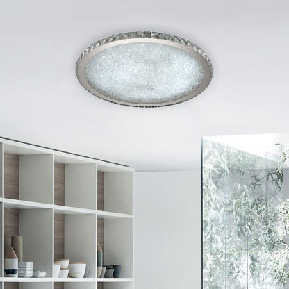 Round Crystal Flush Mount Ceiling Light Gold Faceted LED Bedroom Living Room