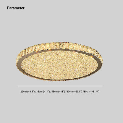 Round Crystal Flush Mount Ceiling Light Gold Faceted LED Bedroom Living Room