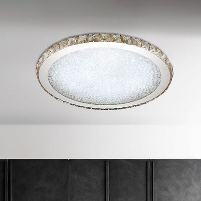 Round Crystal Flush Mount Ceiling Light Gold Faceted LED Bedroom Living Room