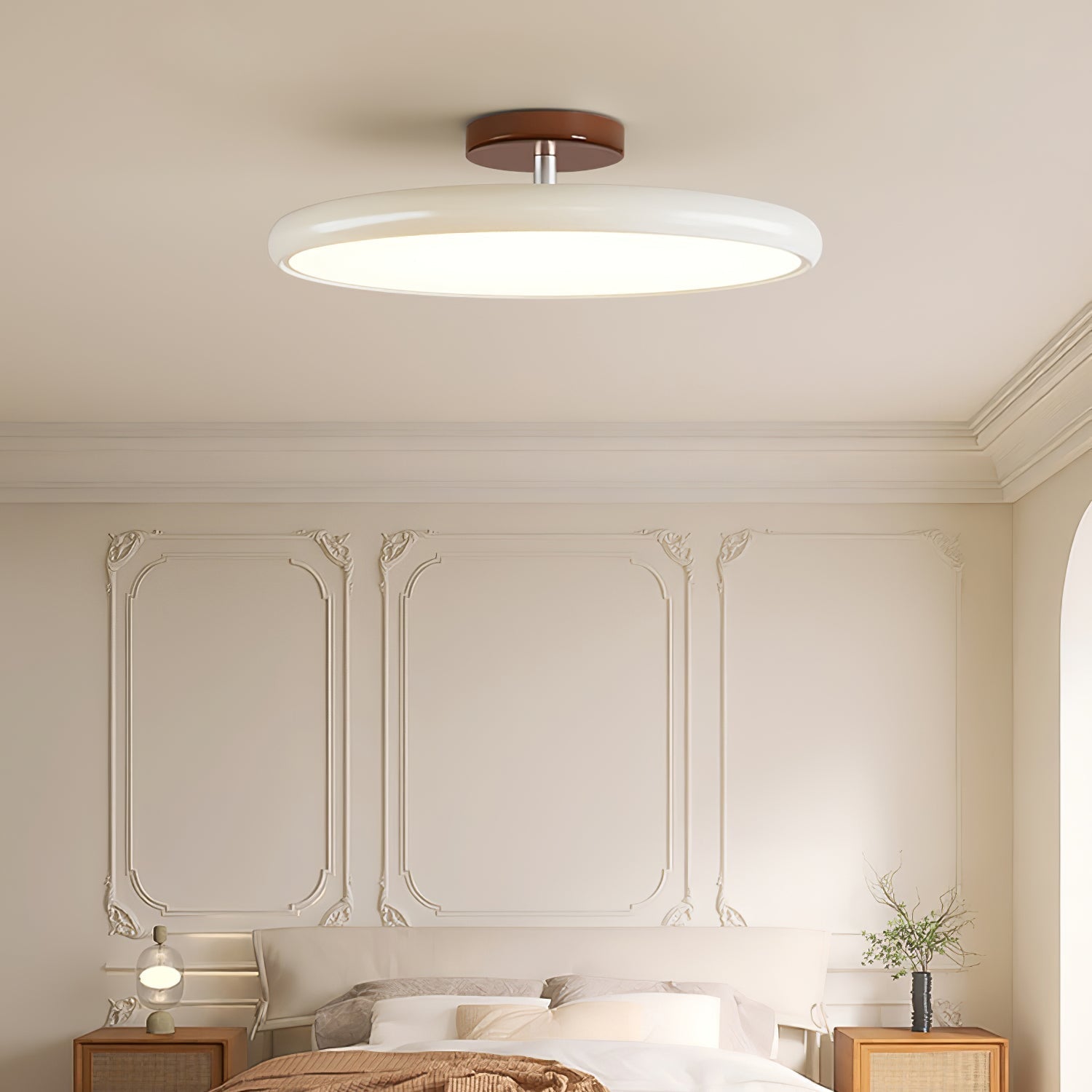 Round Disc Adjustable LED Flush Mount Ceiling Light Beige And Green