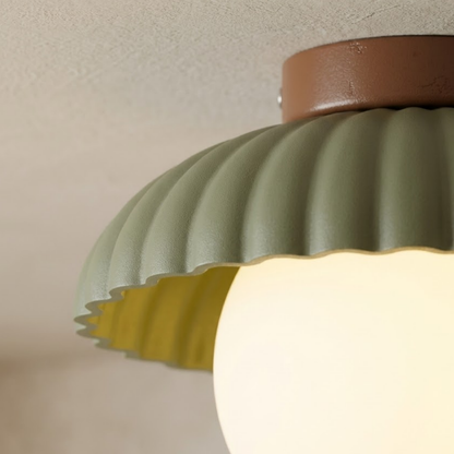 Scalloped Iron and Opal Glass Flush Mount Ceiling Light