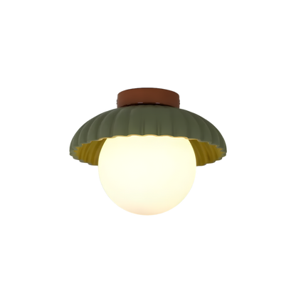 Scalloped Iron and Opal Glass Flush Mount Ceiling Light