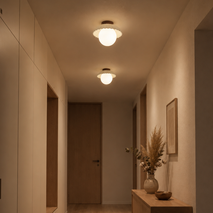 Scalloped Iron and Opal Glass Flush Mount Ceiling Light
