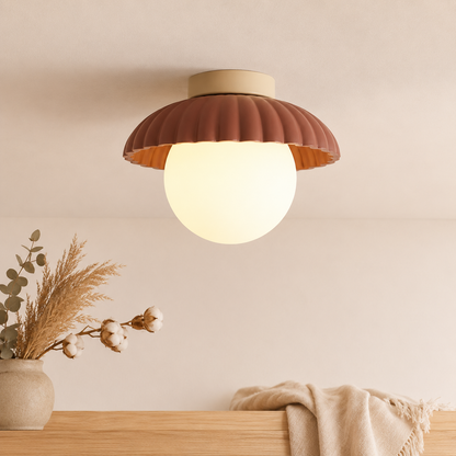 Scalloped Iron and Opal Glass Flush Mount Ceiling Light
