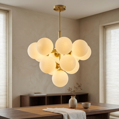 Scandi Gold Glass Globe Cluster Pendant Light Chandelier