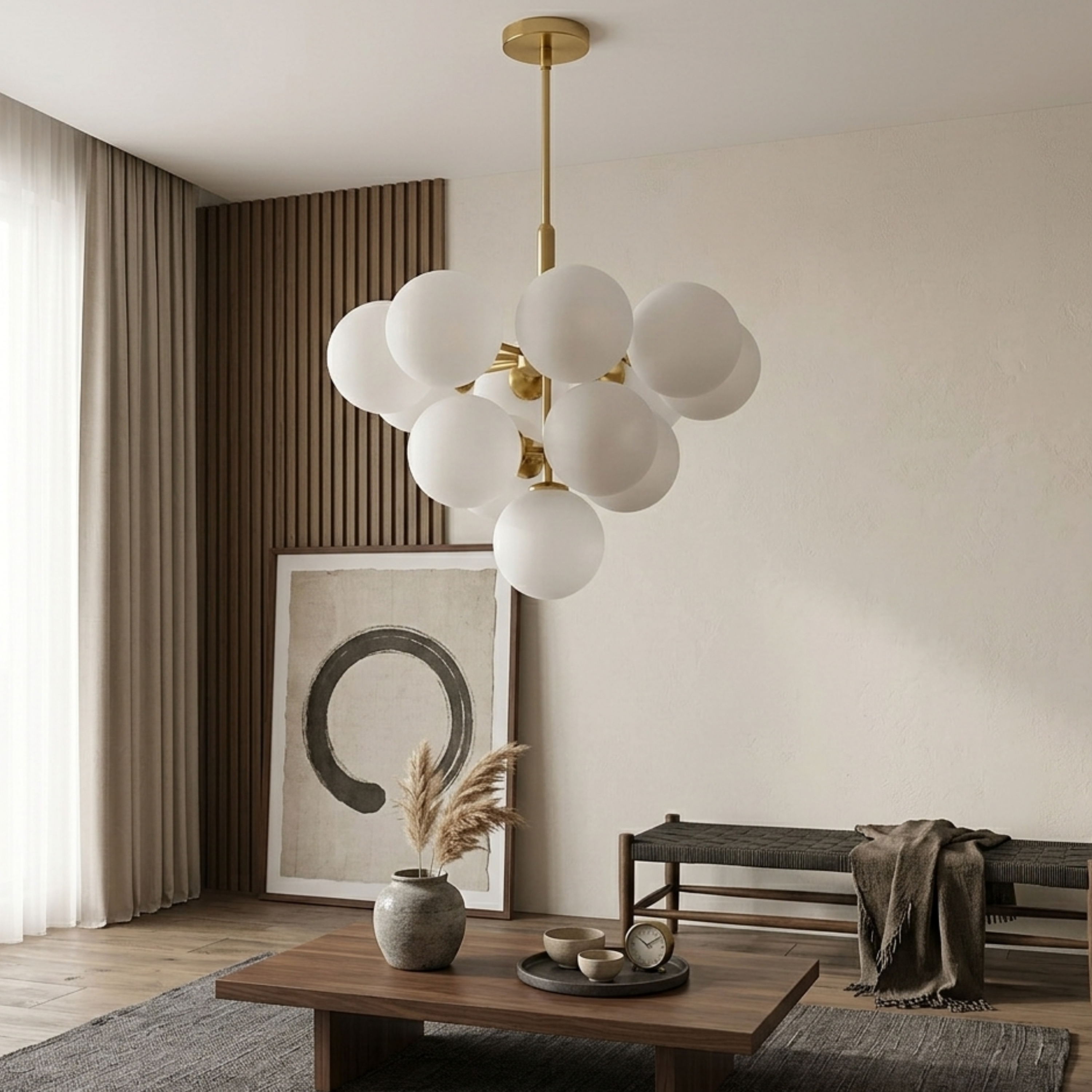 Scandi Gold Glass Globe Cluster Pendant Light Chandelier