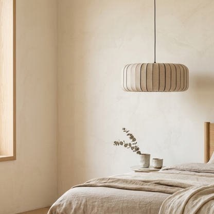 Scandi Pleated Fabric Pendant Light With Metal Frame Integrated LED