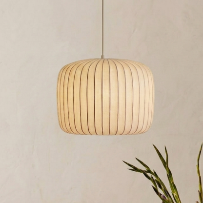 Scandi Pleated Fabric Pendant Light With Metal Frame Integrated LED